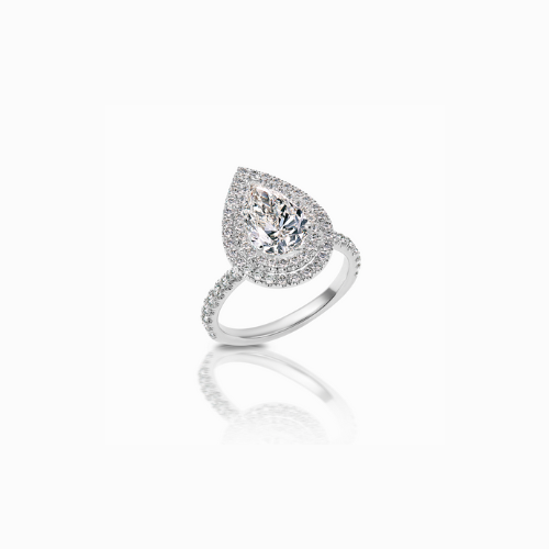 Pear-Shaped Double Halo Diamond Ring